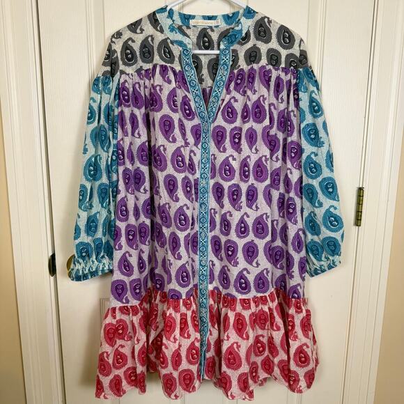 Charina Sarte Philippine Boho Paisley Dress XL Multicolor Tiered Long Sleeve - Picture 9 of 9